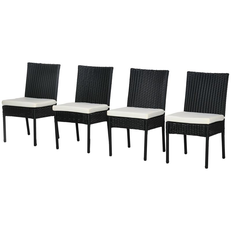 Outsunny 4 Outdoor Dining Chairs, Cushioned Patio Wicker Dining Chairs, 4 of 7