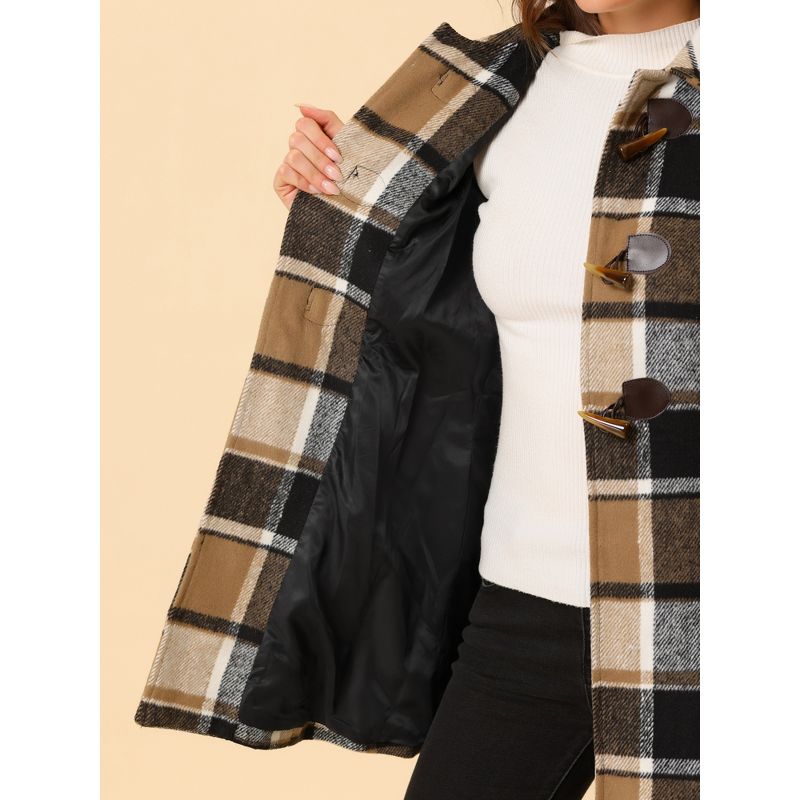 Allegra K Women's Toggle Outerwear Classic Turn Down Collar Plaid Duffle Front Pea Coat, 5 of 7