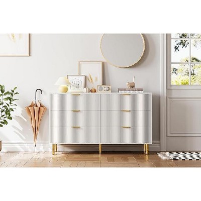 Fluted 6-Drawer Dresser 29.5" Wide - Modern Wood Chest,Gold Handles, Vertical Storage Cabinet for Bedroom to Entryway