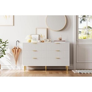 Fluted 6-Drawer Dresser 29.5" Wide - Modern Wood Chest,Gold Handles, Vertical Storage Cabinet for Bedroom to Entryway - 1 of 4