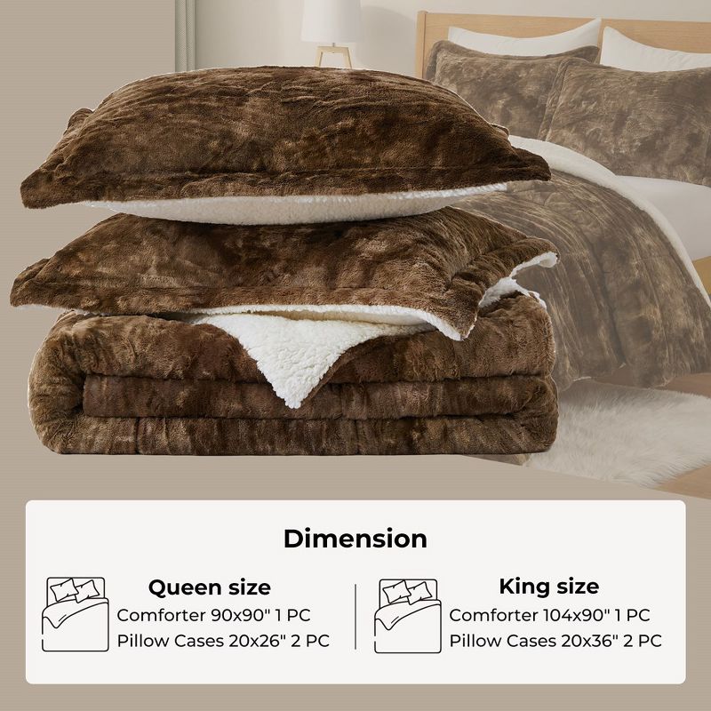 Peace Nest 3 Piece Winter Reversible Comforter Set Faux Shearling Ultra Soft Minky Plush and Fuzzy Fleece Microfiber, 4 of 7