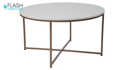 Elegant Round White Marble Coffee Table with Gold Crisscross Base