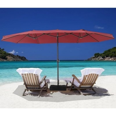 15FT Extra Large Rectangular Patio Umbrella, Outdoor Double Sided Rectangular Market Umbrella With Stand, With Base, Heavy Duty Cantilever Design