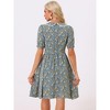 INSPIRE CHIC Women's Vintage Floral Peter Pan Collar High Waist Puff Sleeve A-line Midi Dress - 4 of 4