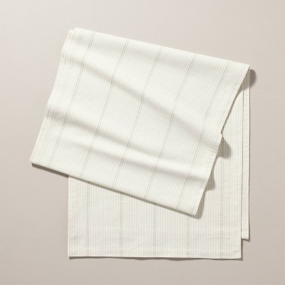 20"x90" Ticking Stripe Woven Table Runner Light Green/Cream -