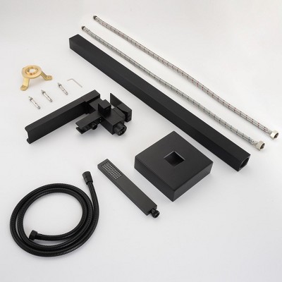 Matte Black Stainless Steel Freestanding Tub Faucet with Hand Shower