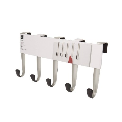 Sleek Nickel Finish Over-the-Door 5-Hook Rack with Protective Rubber