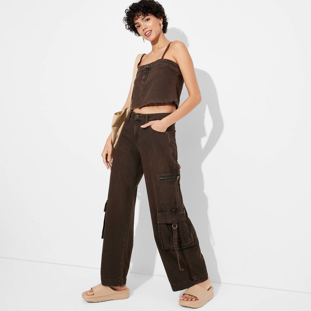 Women's Mid-Rise Wide Leg Cargo Baggy Pants - Wild Fable™ Brown 12