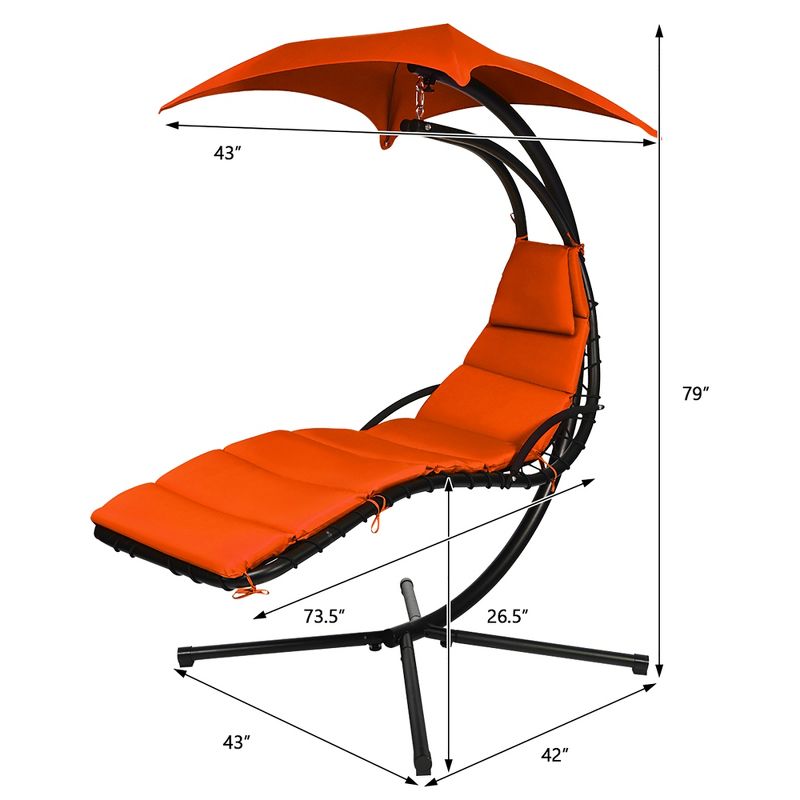 Costway Hanging Swing Chair Hammock Chair w/ Pillow Canopy Stand Blue\Navy\Orange, 3 of 11