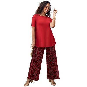 Jessica London Stretch Knit Wide Leg Pant - 1 of 4