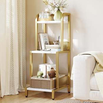 Whizmax 3 Tier Bookshelf, Modern Shelf Open Display Rack for Bedroom Living Room and Home Office, Gold