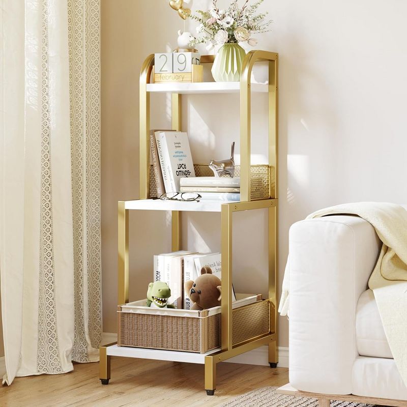Whizmax 3 Tier Bookshelf, Modern Shelf Open Display Rack for Bedroom Living Room and Home Office, Gold, 1 of 9
