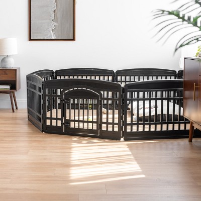 Black Plastic 24" 8-Panel Pet Playpen with Door