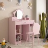 Kids Pink Vanity Set, Little Girl Makeup Vanity Table with a Bear-Shape Chair, Cute Mirror, 3 Drawers and 4 Open Cabinets - 3 of 4
