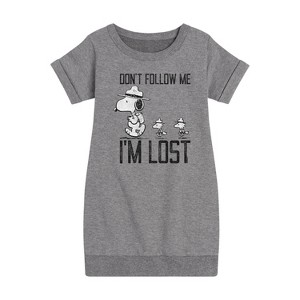 - Peanuts - Don't Follow Me Art Graphic Short Sleeve Fleece Dress - 1 of 4