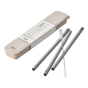 tagltd Reusable Silicone Straw Set Gray - 1 of 2