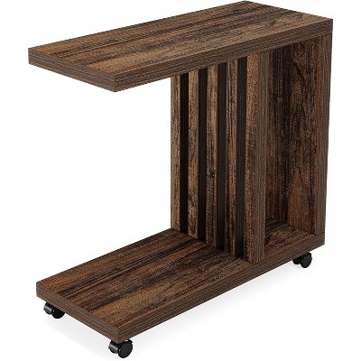 Tribesigns 2-Tier C-Shaped End Table with Lockable Wheels for Couch and Bed
