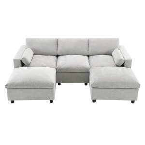 Maliang 86.5'' Chenille Sectional Sofa with Storage Pockets, 5 Seat U Shaped Couch with Pillows, 2 Movable Ottoman, Free Combination - 1 of 4