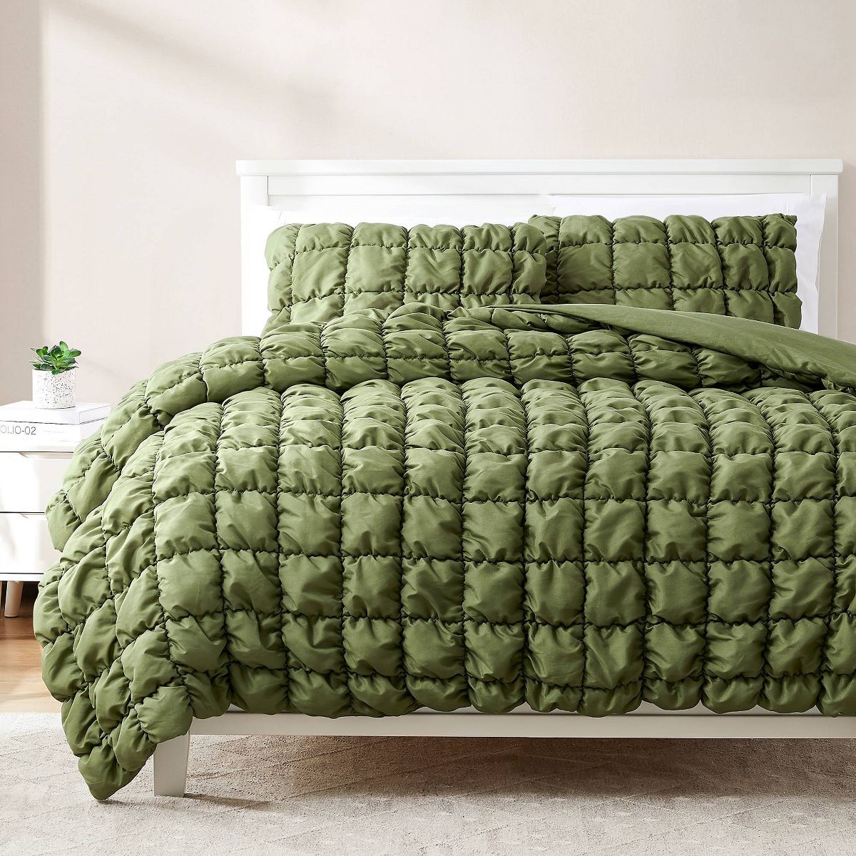 Lush Decor Full/Queen Puff Bed Blankets Green 3pc set