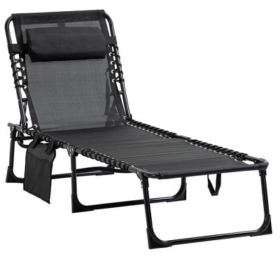 Chic Crate - Outsunny 450lb Reclining Sun Lounger - 9-Position ErgoLock™ & Detachable Cooling Pillow - UltraFold™ for Beach/Patio, Obsidian Black