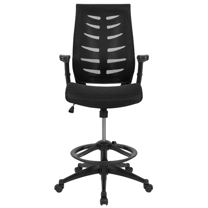 Flash Furniture High Back Mesh Spine-Back Ergonomic Drafting Chair with Adjustable Foot Ring and Adjustable Flip-Up Arms, 4 of 15