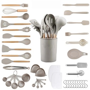 Silicone Kitchenware Set, 43-Piece Non-Stick Cooking Utensils Kitchen Set, Non-Stick 230°C Heat-Resistant Cookware (Khaki) - 1 of 4