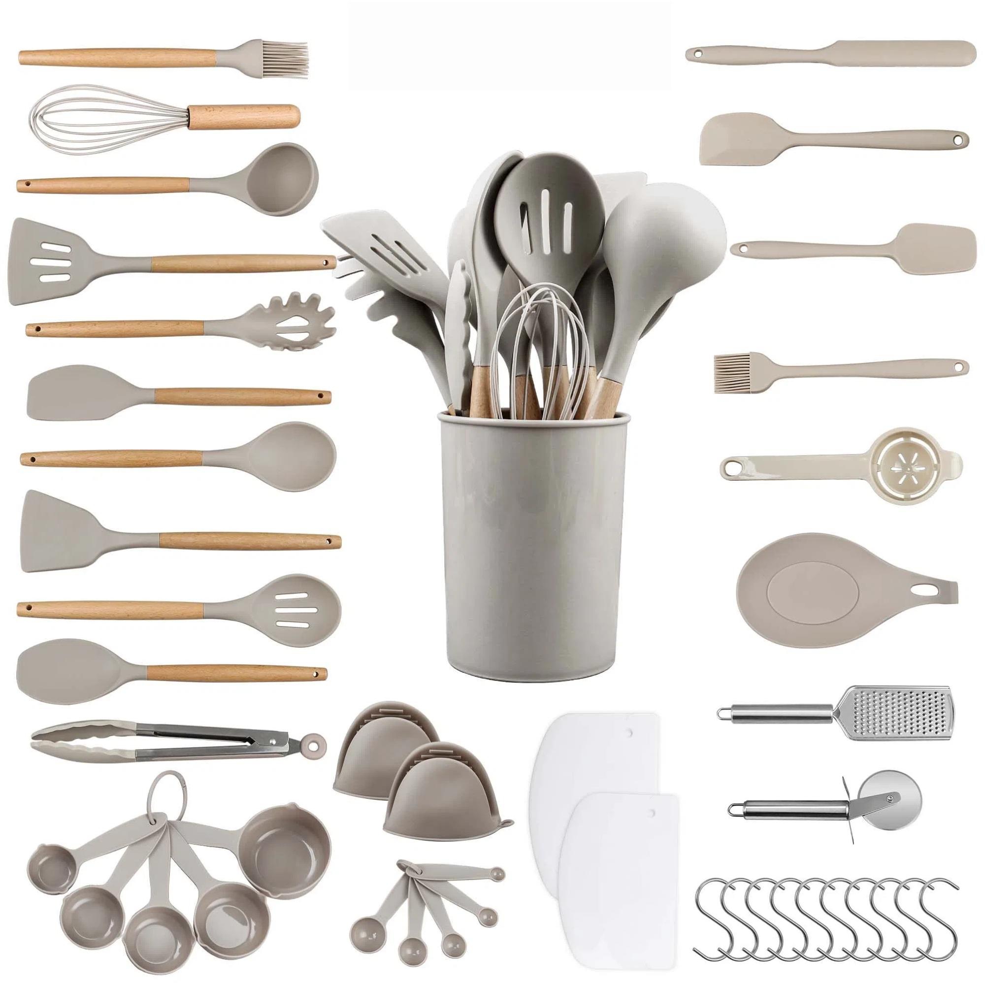 Silicone Kitchenware Set, 43-Piece Non-Stick Cooking Utensils Kitchen Set, Non-Stick 230°C Heat-Resistant Cookware (Khaki)