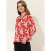 Allegra K Women's Floral Tie V Neck Chiffon Ruffle Trumpet Sleeve Blouse - 3 of 4