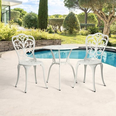 3-Piece Cast Aluminum Patio Bistro Set, Rust-Resistant Outdoor Seating Set with Floral Design, Patio Small Space Chat Sets for Balcony-The Pop Home