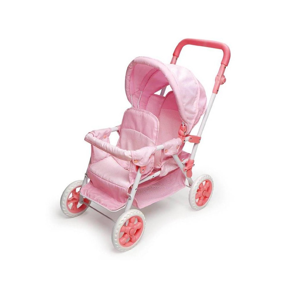 Badger Basket Double Doll Stroller - Pink & White Gingham