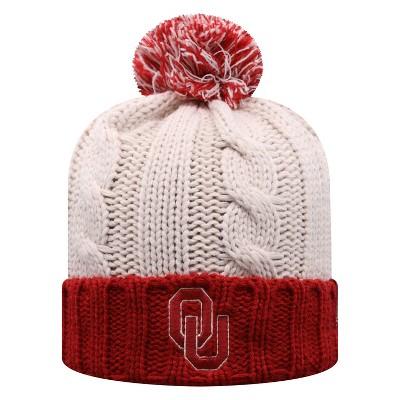 NCAA Oklahoma Sooners Women's Natural Cable Knit Cuffed Beanie with Pom