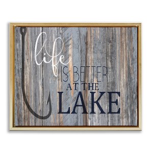 Stupell Industries Life's Better at Lake Phrase Floating Frame Canvas Art - 1 of 4