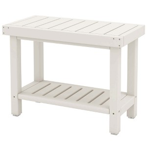 Costway 24" x 12" Heavy Duty Waterproof HDPE Shower Bench Stool with Storage Shelf White/Off White & Brown - 1 of 4