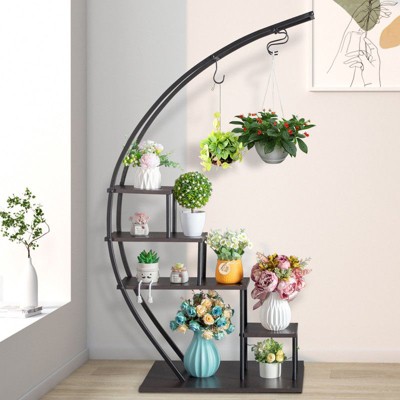 Karl Home 5 Layers Semicircle Iron Wood Suitable Home Decoration Plant Stand