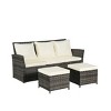 3-Piece PE Rattan Patio Seating Set,Outdoor Patio Set With Thick Cushions,Patio Small Space Chat Set,Sofa And Ottoman -Maison Boucle - 3 of 4