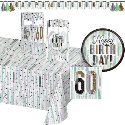 Creative Converting Minted Milestone Chocolate Chip Mint 60th Birthday Tableware and Decor Set 28ct