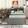 Okak Twin/Full Size Bookcase Platform Beds with Storage Shelves & Trundle,Solid Wood Bed Frame for Teens,No Spring Box Needed - 2 of 4