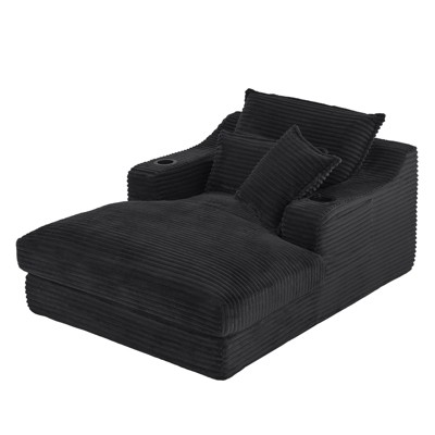 Oversized Single Seat Compressed Sofa with Cup Holder and Pocket, Corduroy Recliner with Faux Two-Layer, Washable Covers, 300 lbs Capacity