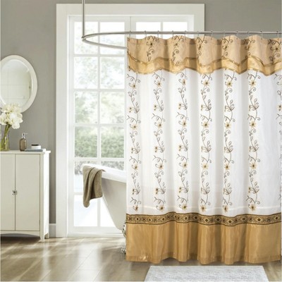 Kate Aurora Royal Living Embroidered Floral Sheer On Taffeta Layered Fabric Shower Curtain