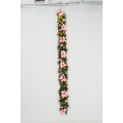 Christmas Garland with Lights&Christmas Wreaths for Front Door Set,Christmas Decoration with Pine Cones