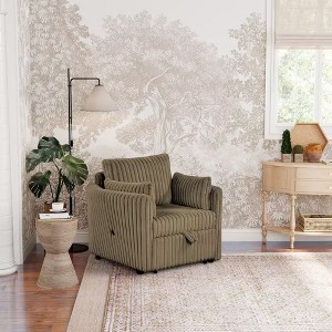 Sapphtopaz Modern Accent Chair with USB Port Faux Fur Upholstered Convertible Sofa Chair with Curved Arms Recliners for Living Room, Bedroom - 1 of 4