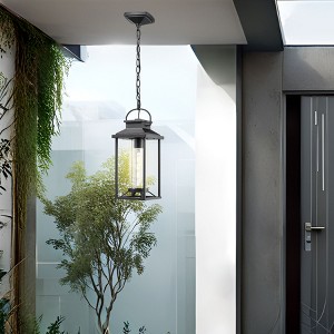 AZL1 Life Concept Decorative Lantern Outdoor Pendant Lantern Industrial Style with Ribbed Glass for Porch Gazebo Patio, Black, 9.83"*9.83"*19.3" - 1 of 4