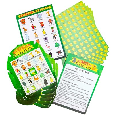 Infinite Curiosity 36 Pack Bingo Cards for Kids Birthday Party Game with Chips, Serves 36 Family Activities, Safari Theme