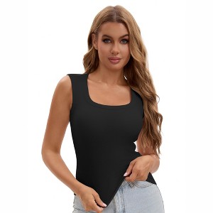 INSPIRE CHIC Women's U-Neck Tank with Built-In Bras Ribbed Wide Straps Undershirt - 1 of 4