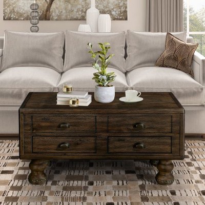 CENGHU 23.6" Rectangle Coffee Table, Narrow Side Table with Drawer, Solid Wood End Table, Vintage Bedside Table Nightstand for Living Room, Bedroom