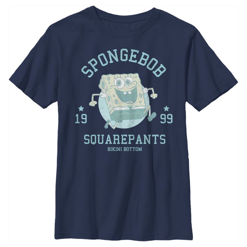 Boy's SpongeBob SquarePants Distressed Blue Bikini Bottom T-Shirt, 1 of 5