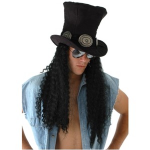 HalloweenCostumes.com  Men Men's Guitar Superstar Hat w/Hair, Black - 1 of 1
