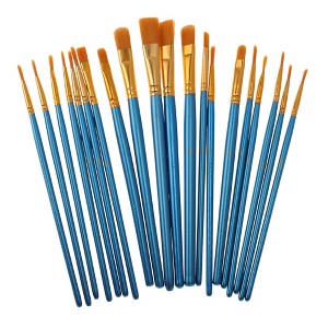 Unique Bargains Paint Brush Setfor Watercolor Nylon Bristles with Aluminum Ferrule and Wood Shaft 20 Pcs - 1 of 3