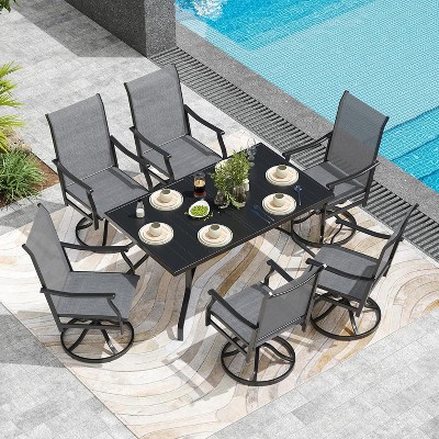 VisioGear Patio Accent Table Sets, 7-Piece Outdoor Table and Chairs Set, Patio Table with Umbrella Hole for Backyard, Gray, 21.7"*21.7"*40.2"