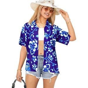 LA LEELA Hawaiian Shirts Womens Summer Beach Party Blouse Shirt Collared Short Sleeve Tropical Vacation Button Up Dress Tee Shirts Tops - 1 of 4